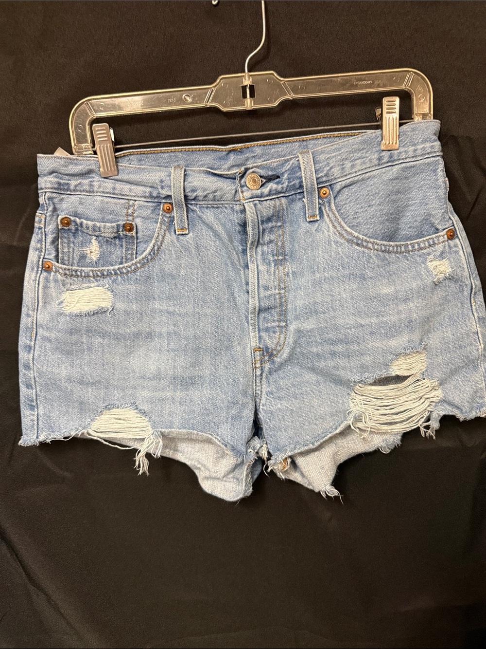 Levi's 501 Light Blue Distressed Denim Shorts